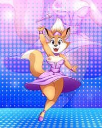 anthro areolae beige_fur beige_hair blue_eyes blue_eyeshadow breasts clothed clothed_female dress exposed_breasts exposed_pussy eyelashes female female_focus fox furry lil'_foxy_(rock_dog) lonbluewolf looking_at_viewer microphone nipples purple_clothing pussy rock_dog smiling smiling_at_viewer stage teeth wardrobe_malfunction white_fur white_hair zipper