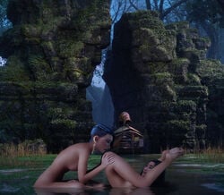 alluring ass breasts disney disney_princess female forest horny namaari nipples rastifan raya_(ratld) raya_and_the_last_dragon river water yuri