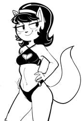 2021 anthro bikini black_and_white cleavage_cutout clothing dbaru domestic_cat felid feline felis female hands_on_hip hi_res kitty_katswell mammal monochrome nickelodeon solo swimwear t.u.f.f._puppy