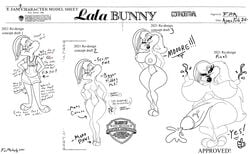 absurd_res big_breasts bimbo bimbofication bodily_fluids breast_expansion breasts cum english_text female flat_chested foxpawmcfly genital_fluids genitals gynomorph hi_res huge_breasts intersex lactating lips lola_bunny looney_tunes milk model_sheet monochrome nude penis pussy simple_background space_jam text thick_lips warner_brothers