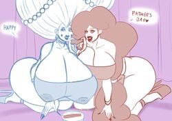 2girls angie_diaz annon ass bimbo breasts breasts_bigger_than_head cleavage disney earrings fathers_day high_heels huge_ass huge_breasts long_hair looking_at_viewer makeup milf moon_butterfly nipples star_vs_the_forces_of_evil text thick_lips thick_thighs voluptuous wide_hips