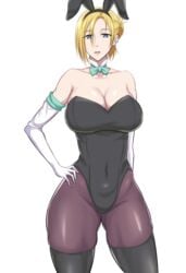 1girls 2021 annie_leonhardt ass_visible_through_thighs attack_on_titan big_breasts black_legwear black_leotard blonde_hair breasts bunny_ears bunny_girl bunnysuit clothed_female female female_focus female_only iita_nori legwear leotard long_hair pantyhose solo solo_female solo_focus