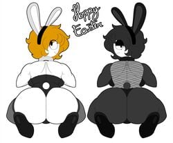 ass black_hair blindstash blonde_hair bunnysuit derpette derpina easter goth rage_comics simple_background text white_background