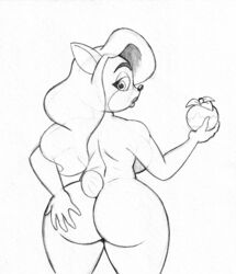 ass back_view bandicoot big_ass crash_(series) crash_bandicoot_(series) female fur furry huge_ass line_art looking_back marsupial monochrome omegasunburst sketch tawna_bandicoot voluptuous wumpa_fruit