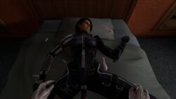 1boy 1boy1girl 1girls alien alien/human ashley_williams bodysuit drugs emotionless expressionless female human interspecies male male/female mass_effect missionary_position on_bed rape sex sleep_molestation sleeping vorcha