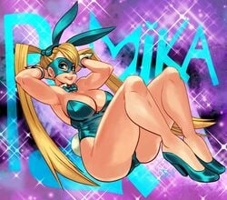 1girls alex_ahad blonde_hair bowtie bunny_costume bunny_ears female female_only high_heels rainbow_mika solo street_fighter