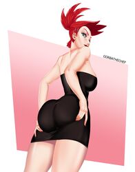 1girls ass ass_focus ass_grab big_ass big_breasts black_dress bubble_butt butt cartoon_network dress foster's_home_for_imaginary_friends frankie_foster from_behind gorbathechef green_eyes large_ass lipstick looking_at_viewer minidress pencil_dress red_hair red_lipstick smile solo thick thick_ass tight_dress