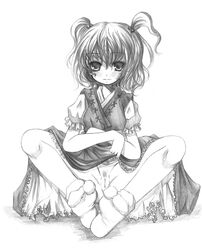 censored dress_lift feet komachi_onozuka kurona monochrome no_panties pencil_(artwork) pubic_hair socks touhou