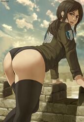 1girls alternate_version_available ass attack_on_titan big_ass big_breasts black_panties black_stockings clothed_female dat_ass fat_ass female female_focus female_only hi_res long_hair looking_at_viewer looking_back no_pants panties pieck_finger shexyo solo solo_focus thick_thighs thighhighs