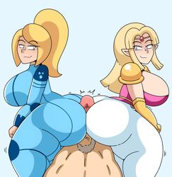 1boy 2girls a_link_between_worlds ass assjob big_ass bimbo blonde_hair bubble_ass bubble_butt buttjob clothed_female clothed_female_nude_male cute daisy-pink71 double_buttjob female fully_clothed happy huge_ass male metroid nintendo penis princess_zelda rubbing rubbing_penis samus_aran smile the_legend_of_zelda thick thick_ass thick_thighs thin thin_waist zelda_(a_link_between_worlds)