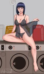 artist_name big_breasts blue_hair blush feet female female_only hyuuga_hinata large_breasts lingerie looking_at_viewer naruto naruto_(series) naruto_shippuden negligee panties purple_eyes see-through smile thick_thighs volvenart