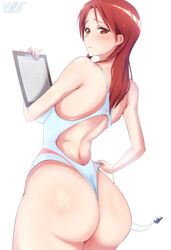 1girls ass big_ass big_butt blush butt butt_crack competition_swimsuit curvaceous curvy dat_ass female female_only looking_at_viewer looking_back medium_breasts minna-dietlinde_wilcke one-piece_swimsuit red_eyes red_hair solo solo_female strike_witches swimsuit thick thick_ass varie7k