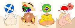 4girls african african_female areolae brazil brazil_(countryhumans) brazilian_flag breasts clothed clothing countryhumans countryhumans_girl cum cum_on_breasts cum_on_mouth cum_stain cum_through_clothes dark-skinned_female dark_skin female female_focus flawsy flower hat heart heart_eyes hijab indonesia indonesia_(countryhumans) indonesian_flag light_skin multiple_girls muslim paizuri paizuri_under_clothes pale_skin partially_clothed rafflesia rafflesia_flower scotland scotland_(countryhumans) scottish_flag south_africa south_africa_(countryhumans) south_african_flag titjob tongue_out white_skin