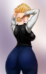 1girls android_18 ass big_ass big_breasts breasts dragon_ball dragon_ball_z female female_only large_breasts solo thelorope