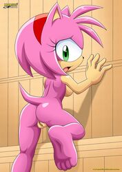 1girls 4_toes amy_rose ass barefoot bbmbbf breasts butt feet female female_only green_eyes hairband looking_at_viewer looking_back looking_back_at_viewer mobius_unleashed naked nude palcomix pussy red_hairband sega soles solo sonic_(series) sonic_the_hedgehog_(series)