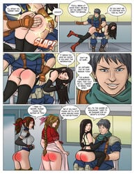 1boy 3girls aerith_gainsborough after_spanking alt_cor altcor ass bdsm bent_over_lap blue_eyes bondage brat brown_hair brunette comic dialogue discipline dress_raised_for_spanking enjoying_spanking female female_focus femsub final_fantasy final_fantasy_vii final_fantasy_vii_remake interrogation jessie_rasberry kink lipstick long_hair looking_back male maledom multiple_girls multiple_subs no_panties over_the_knee over_the_knee_spanking ponytail prisoner punishment red_ass red_eyes security_guard shinra shinra_guard sitting_on_lap smile solo_focus spank spanked spanking speech_bubble square_enix straight submissive text thighhighs tifa_lockhart torture video_games