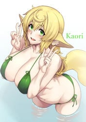 1girls big_breasts blonde_hair green_eyes kaori_(whooosaku) original solo_female swimsuit tagme whooosaku