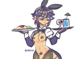 bunny_ears doodle dragon_girl exposed_penis food futa_only futanari green_eyes pasties planet_nin purple_hair rao-ji reverse_bunnysuit