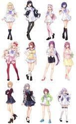 6+girls black_hair blazer blonde_hair blue_eyes blue_hair breasts brown_hair clothes_around_waist doi_sayaka glasses green_eyes hair_ribbon high_heels highres huge_breasts inosaki_mako jacket large_breasts long_hair looking_at_viewer miyamoto_tsubasa mochizuki_nozomu multiple_girls nail_polish necktie ogura_miki ole-m ootori_nanao pencil_skirt pink_eyes pink_hair purple_eyes purple_hair reika_mizuki ribbon saimin_class_wonderful sakuragi_ruri school_uniform serafuku shinomiya_emiru shoes short_hair skirt smile socks sumino_nadeshiko sweater sweater_around_waist tachibana_yukino take_your_pick teacher teacher_and_student thighhighs twintails watase_haruho white_hair yellow_eyes yuzuki_kei_(saimin_class)