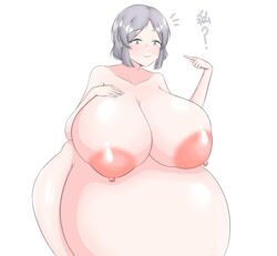 big_belly big_breasts female_only grey_hair hyper_belly hyper_pregnancy nyaneko pointing_at_self pregnant sole_female