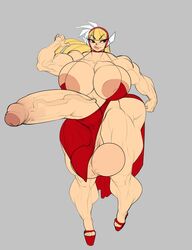 abs bengus_stratovarious big_balls big_breasts big_penis blonde_hair clothing dress exposed_breasts foreskin futanari genkai_toppa_wrestling! headband heels high_heels huge_balls huge_breasts huge_cock hyper hyper_balls hyper_muscles hyper_penis large_breasts large_penis muscular muscular_arms muscular_futanari muscular_thighs red_dress sagging_balls solo solo_futa thick_thighs vongrauenhausen