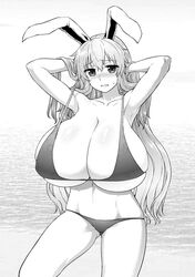 1girls bikini bikini_bottom bikini_top blush breasts bunny_ears female huge_breasts itou_yuuji large_breasts reisen_udongein_inaba solo sweat_drop swimsuit tagme touhou