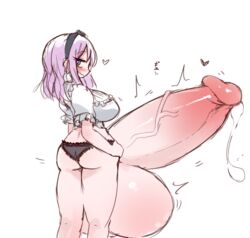 1futa balls big_breasts breasts clothed clothing cyrie dagashi_kashi futa_only futanari huge_balls huge_cock huge_penis human hyper hyper_balls hyper_penis large_penis looking_back pale_skin panties partially_clothed penis penis_expansion penis_growth precum shidare_hotaru solo standing wavy_mouth