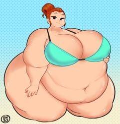 1girls bbw belly_overhang big_ass big_belly big_breasts bikini deep_navel female female_focus female_only gammanaut hi_res huge_ass huge_belly huge_breasts human looking_at_viewer love_handles muffin_top obese obese_female overweight overweight_female pac-man_eyes ponytail red_hair solo solo_female solo_focus ssbbw thick_thighs wide_hips