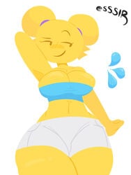 anthro breast_squeeze breasts emoji emoji_(race) emoji_thot emojifam_(sssir8) female female_focus female_only mob_face navel no_outlines ponytails short_hair slobbyslapper smug sssir sssir8 thick_thighs tight_clothes tight_clothing twintails yellow_body yellow_hair yellow_skin