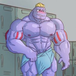 1:1 2021 abs bara barazoku beefburner big_muscles blush bodily_fluids bulge erection flaccid furry genitals hi_res huge_muscles humanoid humanoid_genitalia humanoid_penis inside locker_room machoke male male_only muscular muscular_anthro muscular_humanoid muscular_male navel nintendo nipples not_furry pecs penis penis_tip pokémon_(species) pokemon pokemon_(species) poking_out solo solo_male standing sweat towel towel_only video_games