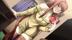 1girls auburn_hair before_sex beige_clothing black_stockings black_thighhighs blackboard blush breasts brown_hair carmach101 chocolate_heart classroom cleavage collarbone curtains doki_doki_literature_club extremely_long_hair female green_eyes heart heart-shaped_pupils hi_res imminent_sex leaning leaning_on_hand leaning_on_object leaning_on_table licking_lips looking_at_viewer medium_breasts monika_(doki_doki_literature_club) off_shoulder_sweater pov pov_eye_contact shoulderless_sweater solo solo_female stockings sweater thick_thighs thighhighs tight_clothing tight_sweater tongue_out valentine's_day very_high_resolution very_long_hair yellow_clothing yellow_eyes