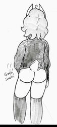 1girls anus ass ass back back_view blipbloop69 bottomless demon demon_girl demon_horns female female_focus female_only hair no_panties onomatopoeia original original_character solo solo_female solo_focus sweat tail tail_tuft