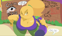 annoyed anthro big_breasts breasts curvaceous curvy dialogue eggplant emoji emoji_(race) emoji_slut emojifam_(sssir8) handjob humor iphone large_breasts looking_at_viewer meme menyo no_outlines ponytail prostitution tank_top tights yellow_body yellow_hair yellow_skin yoga_pants