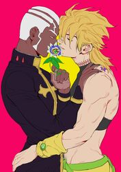 2boys birthmark blonde_hair clothed dio_brando enrico_pucci flower gay hand_on_hip joestar_birthmark jojo's_bizarre_adventure priest sfw stone_ocean white_hair yellow_hair