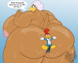 age_difference anthro ass avian bird breasts butt_smother female gorgeous_gal_(woody_woodpecker) hi_res hyper jouigidragon male male/female older_female picid smothering stuffing the_woody_woodpecker_show universal_studios woodpecker woody_woodpecker