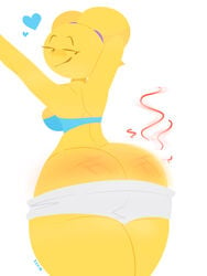 anthro arms_up ass ass_cleavage ass_up big_ass big_butt biting_lip blush booty_shorts bruise butt_crack emoji emoji_(race) emoji_thot emojifam_(sssir8) female female_focus female_only from_behind looking_back looking_pleasured mob_face no_outlines presenting_hindquarters short_hair shorts slobbyslapper spank_marks spanked spanking sssir sssir8 steam thick_thighs tight_clothing tight_fit topwear yellow_body yellow_skin