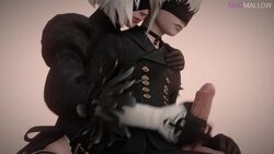 10_seconds 1boy 1girls 3d animated balls female foreskin gentle_femdom gloves handjob magmallow male nier nier:_automata nier_(series) partially_retracted_foreskin penis retracted_foreskin shorter_than_10_seconds shorter_than_30_seconds sitting_on_lap sound testicles uncircumcised video yorha_2b yorha_9s