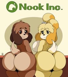 absurd_res animal_crossing anthro ass bell big_ass big_breasts both_sexes_in_same_situation breasts brother brother_and_sister brown_body brown_fur busty desk digby_(animal_crossing) duo female femboy freckles furry girly half-closed_eyes hi_res huge_ass isabelle_(animal_crossing) logo looking_at_viewer looking_back male naughty_face nervous nintendo nr_ac opposite_sex_twins shaded shih_tzu siblings sideboob signature simple_background sister smile take_your_pick text thick_thighs twins two_tone_body two_tone_fur wide_hips yellow_body yellow_fur