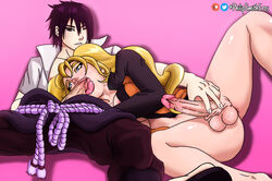 1boy 1futa balls big_penis blonde_hair blowjob blue_eyes bottomless clothed clothing duo erection fellatio futanari gender_transformation handjob human intersex light-skinned_futa light-skinned_male light_skin male male_on_futa mostly_clothed naruko naruto naruto_(series) naruto_shippuden no_pants one_eye_closed oral pale_skin partially_clothed penis philipsmitheros rule_63 saliva sasuke_uchiha sex sexy_no_jutsu simple_background twintails uzumaki_naruto veiny_penis