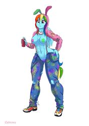 anthro anthrofied barely_visible_genitalia barely_visible_pussy big_breasts biped breasts cabrony clothed clothing equid female friendship_is_magic genitals mammal my_little_pony pia-sama pussy rainbow_dash_(mlp) simple_background skimpy smooth_skin solo standing white_background