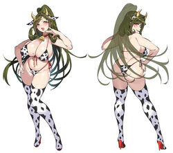 1girls ass bell_collar big_breasts bikini brown_hair bunnystein_fantasy butt cow_print curvy female female_only gan_(shanimuni) high_heels huge_breasts large_breasts long_hair mole mole_on_breast mole_under_eye ponytail purple_eyes side-tie_bikini solo solo_female swimsuit thick thick_thighs thighhighs thighs tomeko_(bunnystein_fantasy) voluptuous