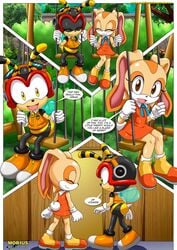 1boy 1girls a_new_play_(comic) anthro bbmbbf charmy_bee comic cream_the_rabbit female male mobius_unleashed outside palcomix sonic_(series)