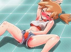 1girls armpits blush bra breasts clothed_masturbation clothing cum cumming female female_only fingering kasumi_(pokemon) kusugurijin legs masturbation misty_(pokemon_lgpe) nipples orange_hair panties pokemon pokemon_lgpe pokemon_rgby red_hair solo sweat sweatdrop sweaty_armpits tongue