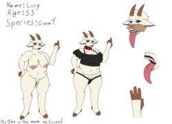 big_breasts big_tongue blue_eyes bovid caprine clothing collar female gnoshy0 goat hi_res lipstick lucy_(gnoshy0) makeup male mammal mature_female overweight solo