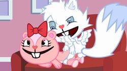 animated anthro duo female giggles_(htf) happy_tree_friends male male/female nemao snowers_(fan_character)