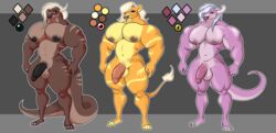 absurd_res anthro balls biceps big_muscles big_pecs big_penis claws dragon felid feline fur genitals girly group hair hi_res horn lion lips long_hair male mammal mane markings muscular nipples pantherine paws pecs penis ratchetjak scalie stripes thick_bottom_lip thick_lips thick_thighs