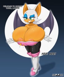 anthro chiropteran eyeshadow female hair hyper hyper_breasts nipples orange_nipples rouge_the_bat skookz sonic_(series) suit tan_body tan_skin torn_clothing white_body white_hair wings