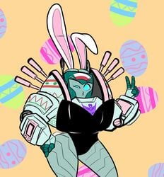 1girls alien alien_girl blue_eyes bunny_ears bunnysuit cogger female female_only looking_at_viewer machine mechanical nickel_(transformers) robot robot_girl solo thick_legs thick_thighs transformers transformers_idw wide_hips