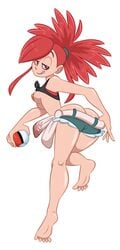 1girls areolae ass barefoot breasts eyebrows eyelashes female female_focus female_only flannery_(pokemon) flannery_(pokemon_oras) game_freak goopbloop goopygear gym_leader hair licking_lips looking_at_viewer nintendo nipples pants pokeball pokemon pokemon_oras pokemon_rse red_eyes red_hair solo solo_female solo_focus tied_hair tongue