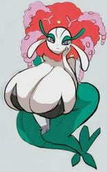 acrylictoon anthro female female_only florges game_freak gray_eyes huge_breasts large_breasts nintendo pokémon_(species) pokemon simple_background simple_shading solo_female tagme